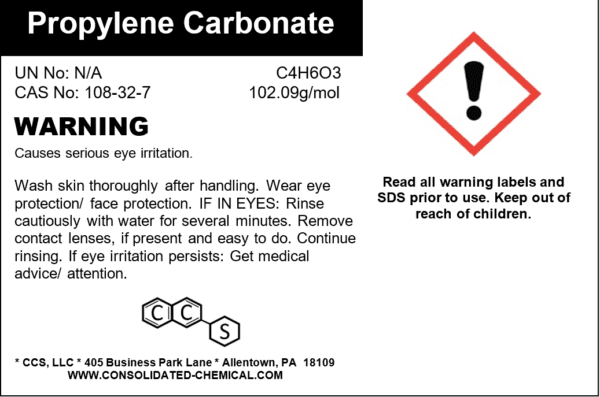 Propylene Carbonate warning label.