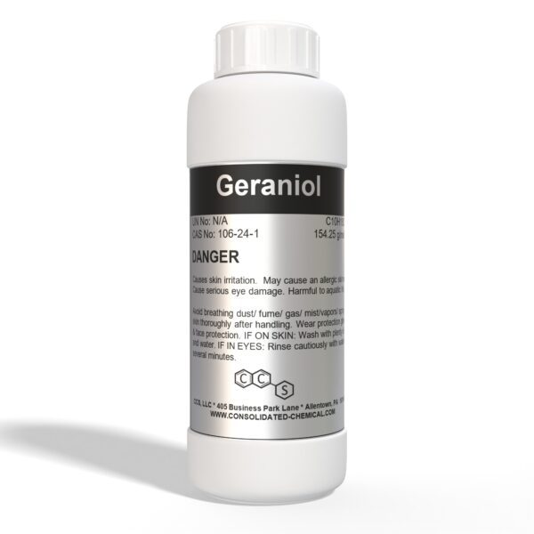 Geraniol chemical bottle, danger