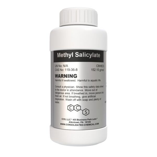 Methyl Salicylate bottle with warning label.