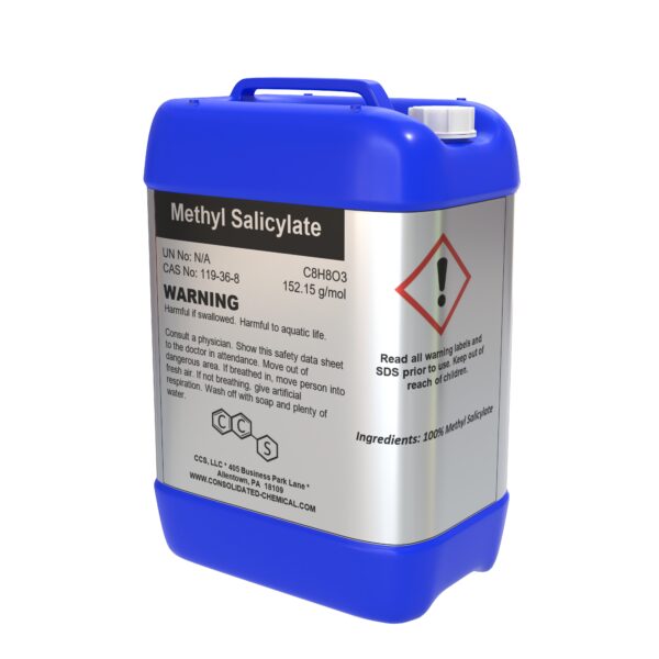 Blue container of methyl salicylate.