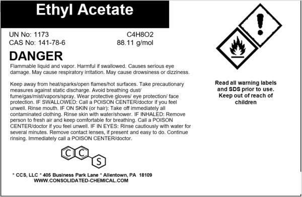 Ethyl acetate: flammable liquid, danger.