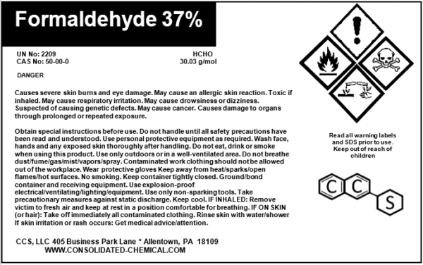 Formaldehyde 37% chemical warning label.