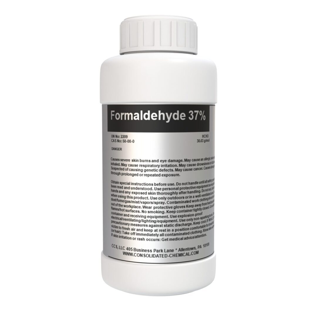 Formaldehyde 37% solution bottle.