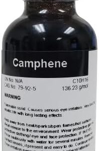 Camphene chemical bottle with warning label.