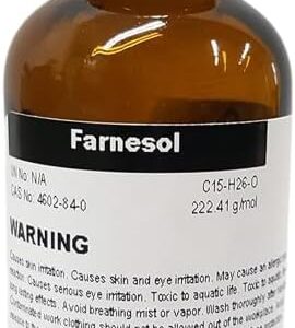 Brown bottle of Farnesol chemical solution.