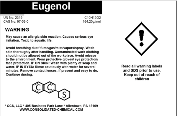 Warning label for Eugenol chemical.