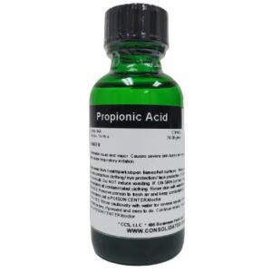 Green bottle of propionic acid.