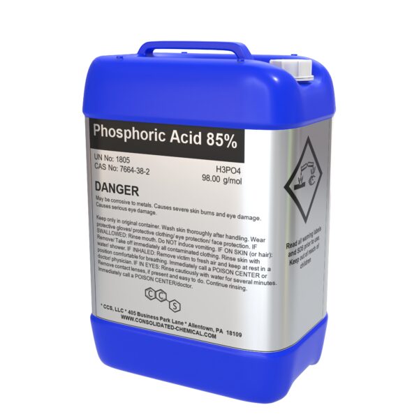 Blue container of phosphoric acid 85%