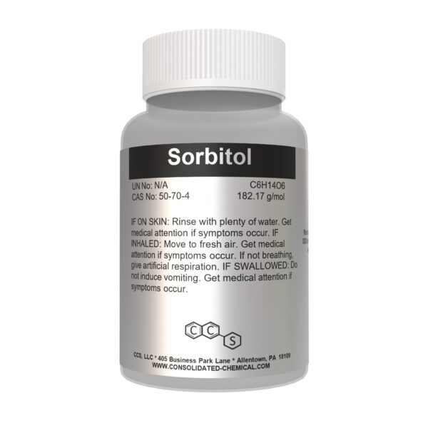 Sorbital chemical container with safety instructions.