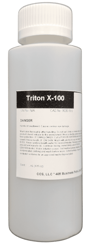 A jar of Triton X-100 Surfactant on a white background.