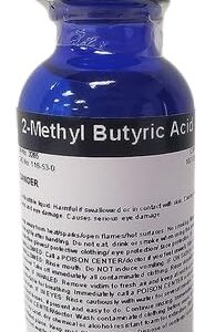 Blue bottle of 2-methyl butyric acid.