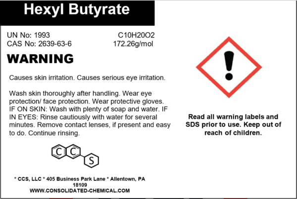 Hexyl Butyrate safety warning and instructions.