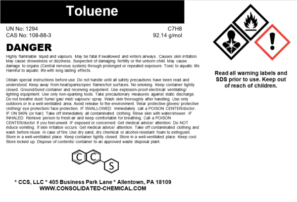 Toluene chemical hazard warning label.