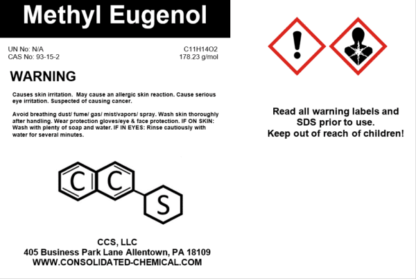 Methyl Eugenol chemical warning label.