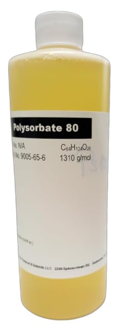 Bottle of yellow polysorbate 80 liquid.