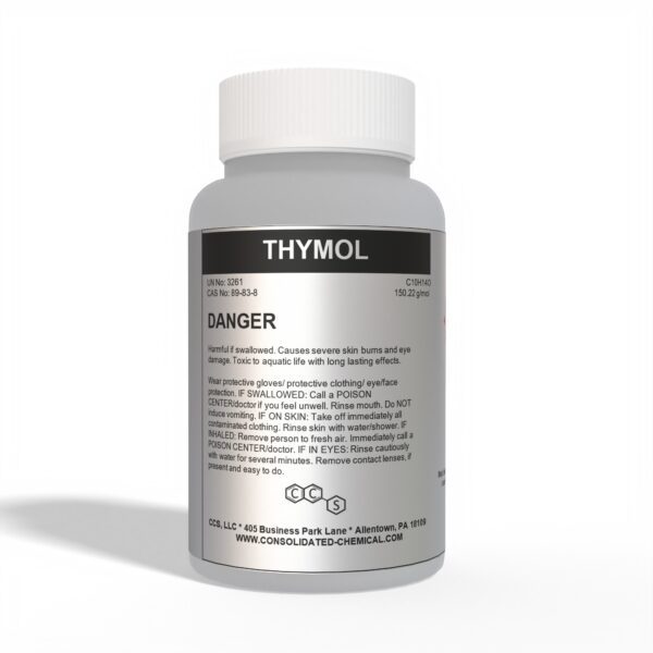 Thymol bottle, danger, chemical warning.