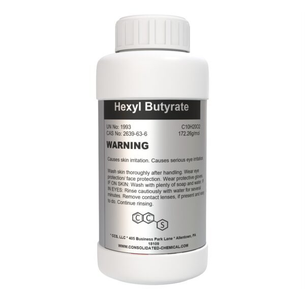 Hexyl Butyrate container with warning label.