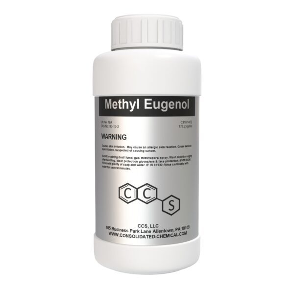 Methyl Eugenol chemical bottle warning label.