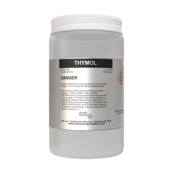 A bottle of thymol chemical solution.