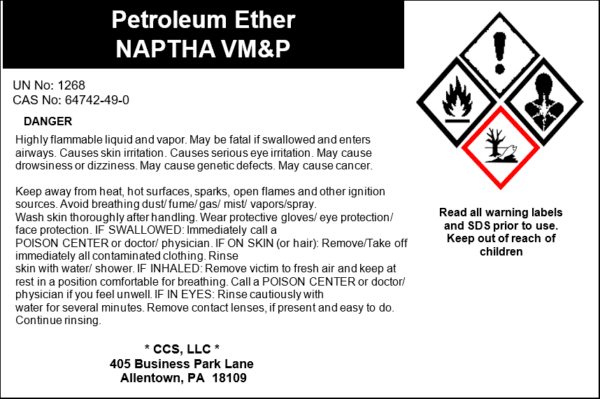 Flammable chemical safety information and warnings.