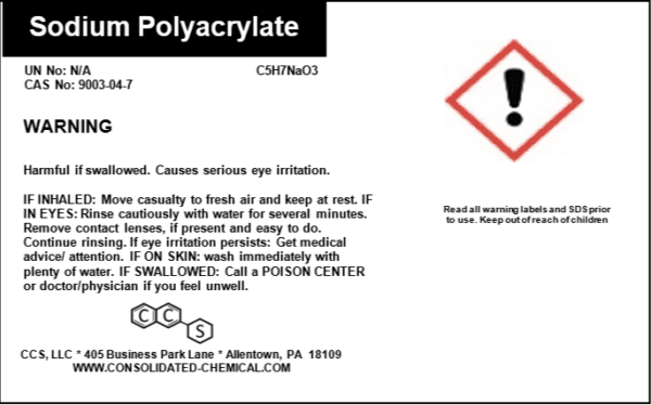 Warning label for Sodium Polyacrylate safety.