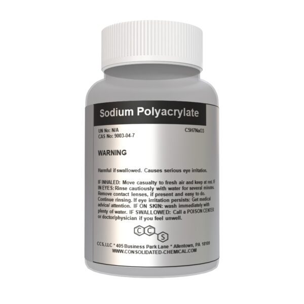 Sodium Polyacrylate warning label on container.