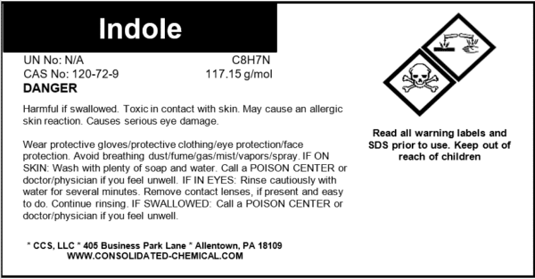 Chemical warning label for Indole.