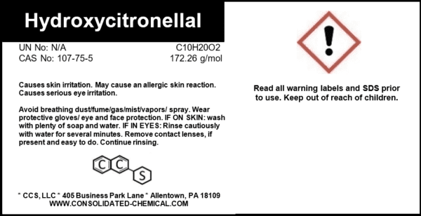 Safety label for Hydroxycitronellal chemical.