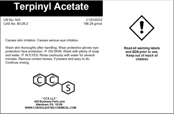 Label for Terpinyl Acetate safety information.