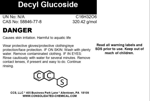 Label for Decyl Glucoside with safety warnings.