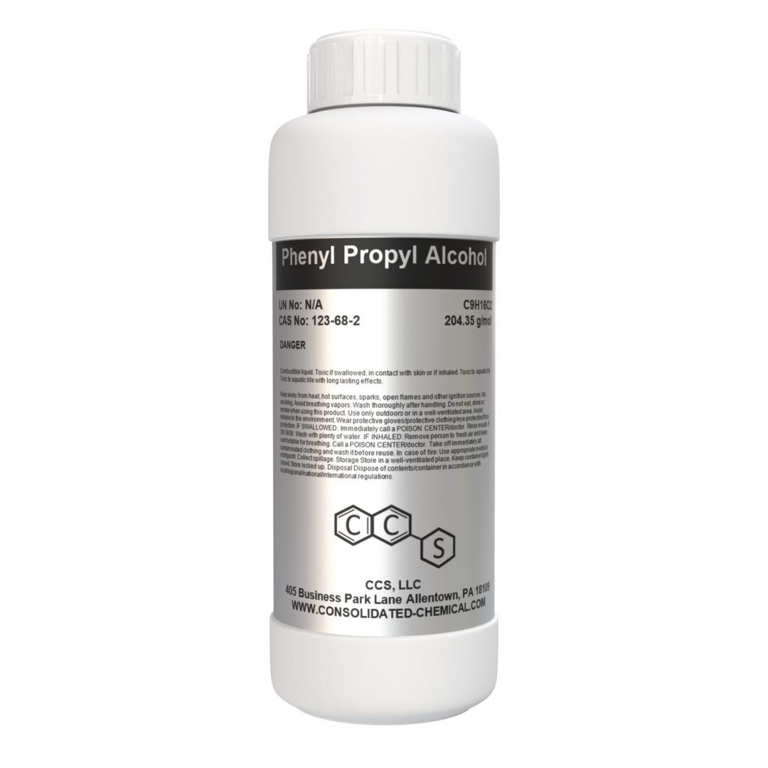 Bottle of Phenyl Propyl Alcohol chemical.