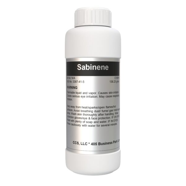 Bottle of Sabinene with safety warnings.