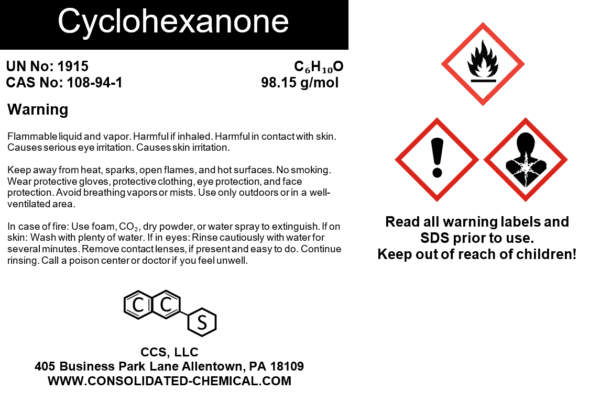 Safety information for cyclohexanone chemical.