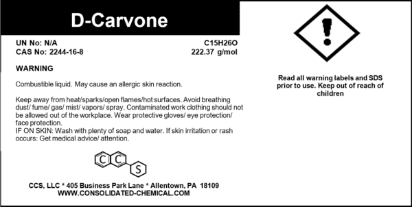 Safety label for D-Carvone chemical warnings.