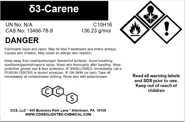 Hazardous chemical label for 3-Carene.