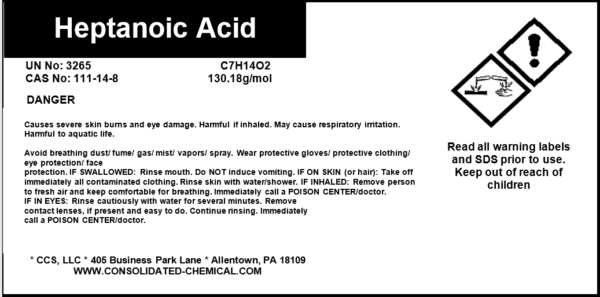 Heptanoic acid safety information and warnings.