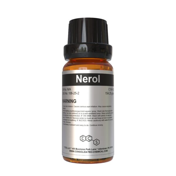 Bottle of Nerol with warning label.