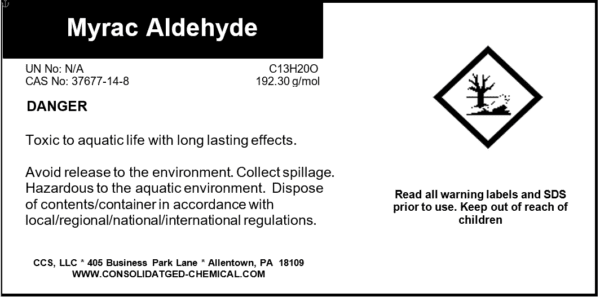 Label warning for Myrac Aldehyde chemical.