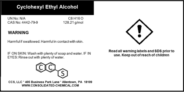 Warning label for Cyclohexyl Ethyl Alcohol.