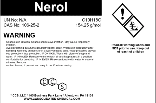 Safety label for Nerol chemical substance.