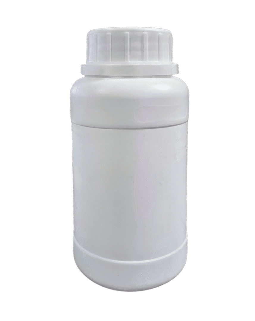 White plastic bottle with a screw cap.
