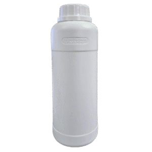White plastic bottle with screw cap.