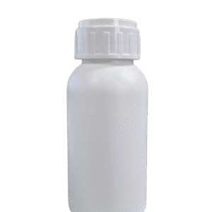 White plastic bottle with screw cap.